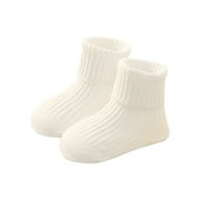 Xfvqtps New Baby Newborn Toddler Infant Crew Socks with Grips Thin Solid Color Cute Knit Non Slip Breathable Comfortable Soft Cozy Premium Learn To Walk Spring Summer Socks for 0-3 Years White